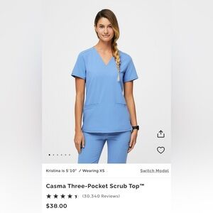 Figs ceil blue Casma three pocket scrub top size M